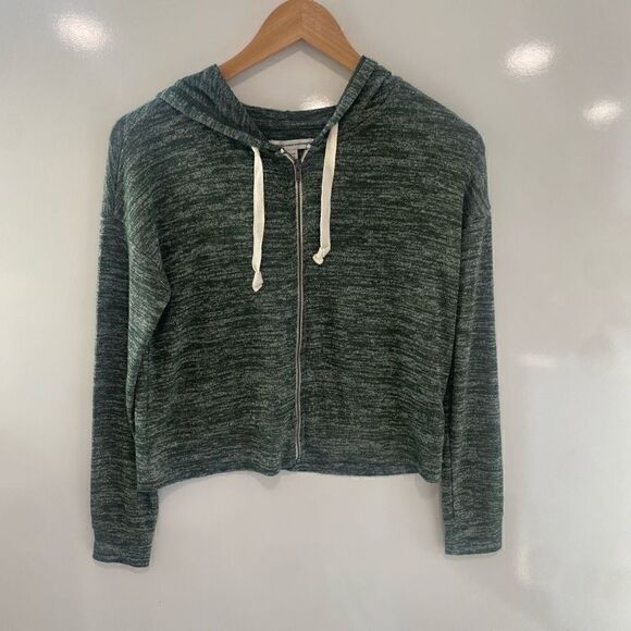 American Eagle Outfitters Womens Full Zip Cropped Hoodie Gray Green Size XS - Picture 1 of 6
